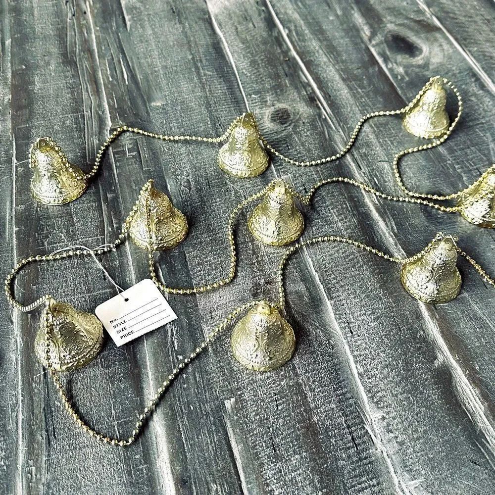 Christmas Holiday Gold Bells Beaded Garland Decor